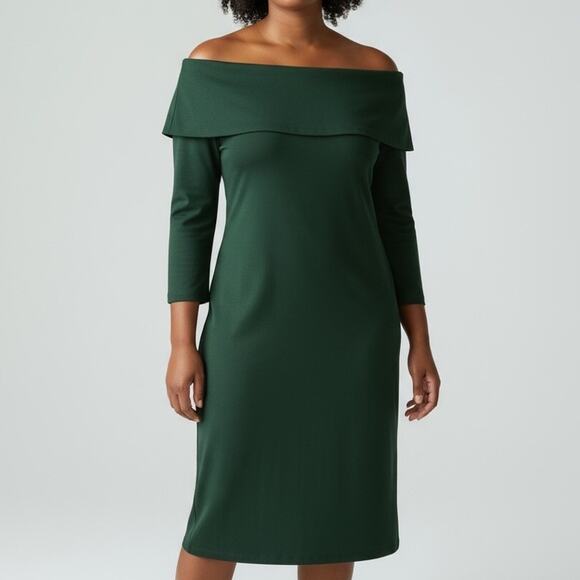 Premier Amour Off Shoulder Midi Dress Hunter Green Holiday Glam Women's 16 NWT - Picture 1 of 12
